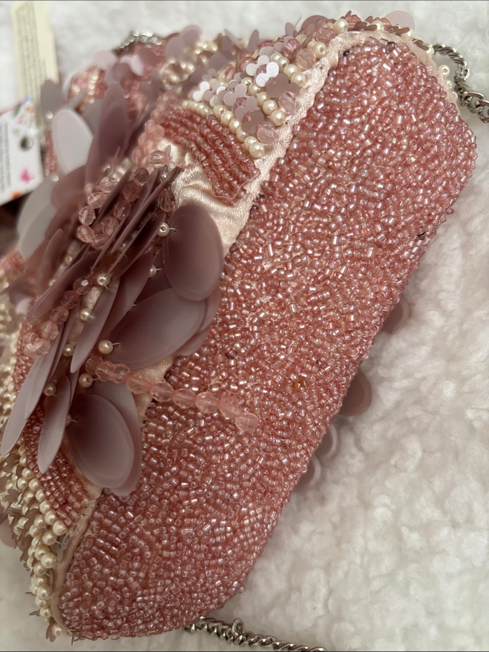 Handcrafted Pink Sequin & Pearl Evening Bag - Picture 4 of 8